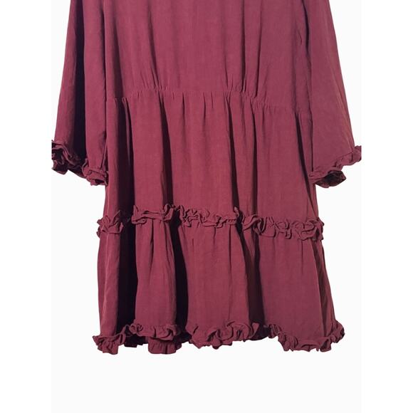 Impressions by Love Stitch Mini Dress Womens 2X Burgundy Ruffle Boho Cottagecore - Picture 4 of 11